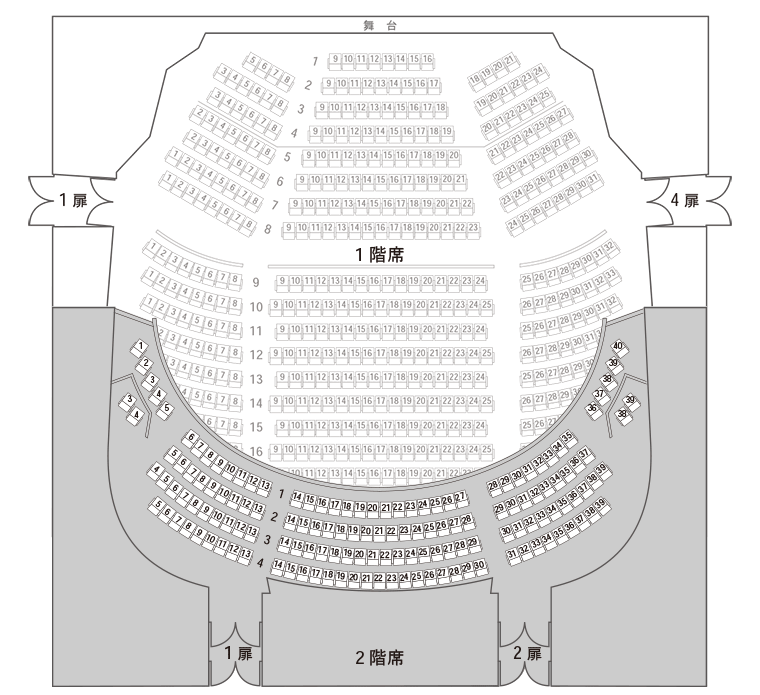 劇場客席図　1階席と2階席の重なる位置